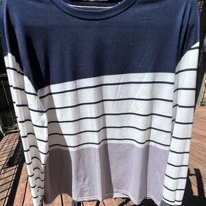 Elegant Navy and White Striped Women's Blouse. Size L.